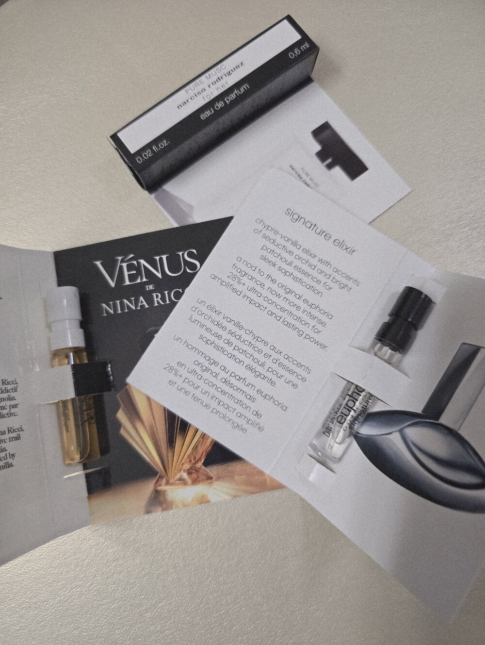 3 Designers Sample Nina Ricci VENUS Calvin Klein Euphoria Rodriguez Pure Musc